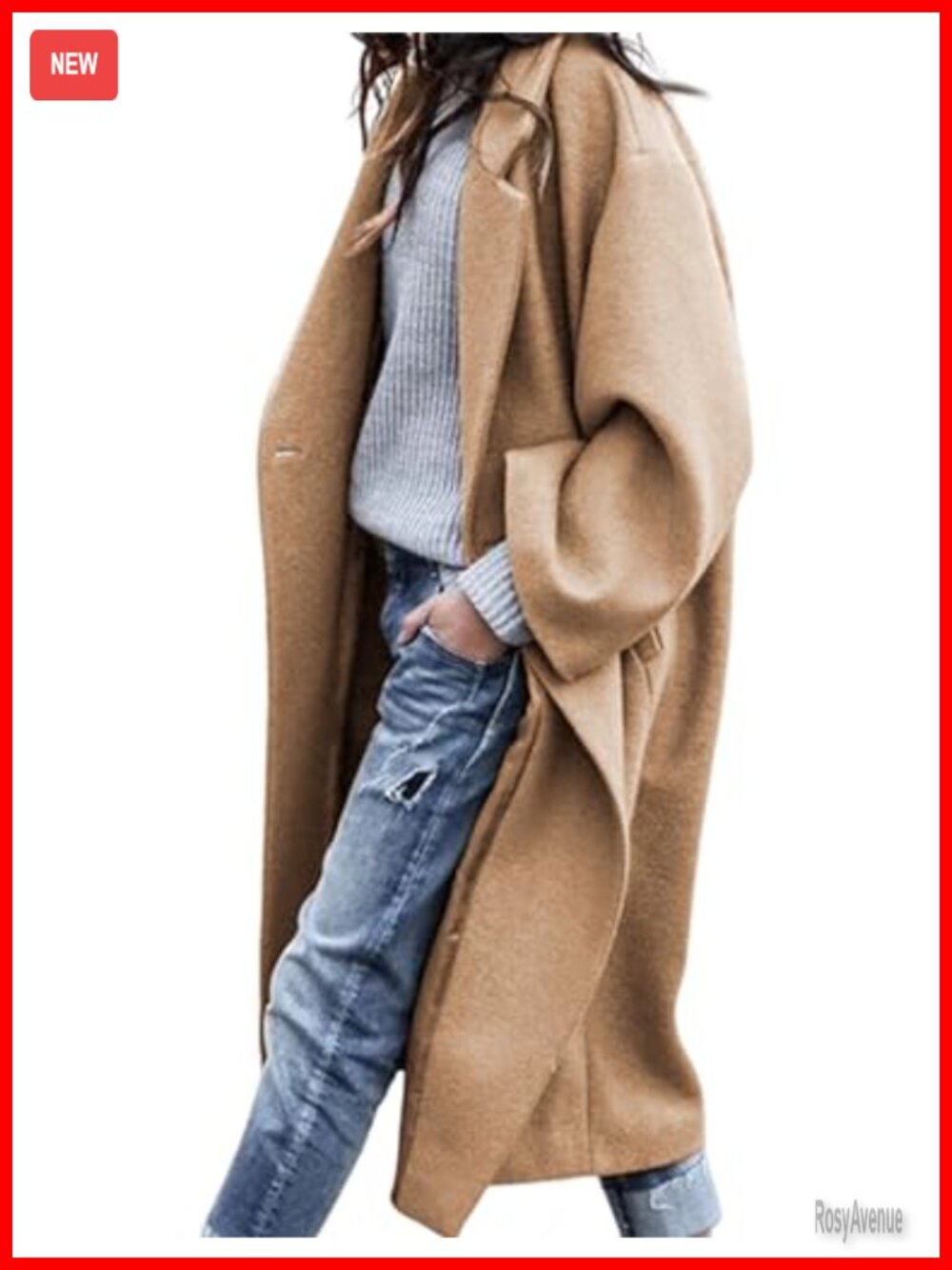 Oversized Wool Blend Coat Double Breasted Long Pea Coat